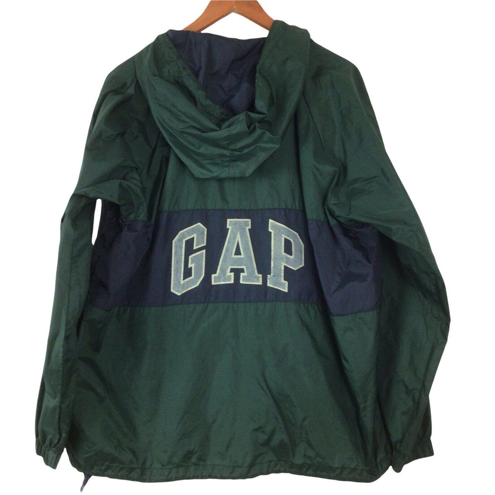 GAP M Green Navy Color Blocked Nylon Pullover Hooded Windbreaker Jacket